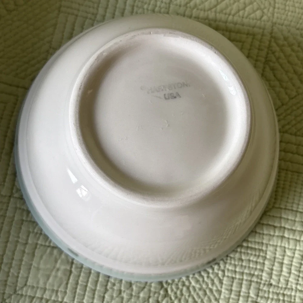 Hartstone USA Hand Painted Fruit Stoneware Bowl Yellow Blue Green 7.25